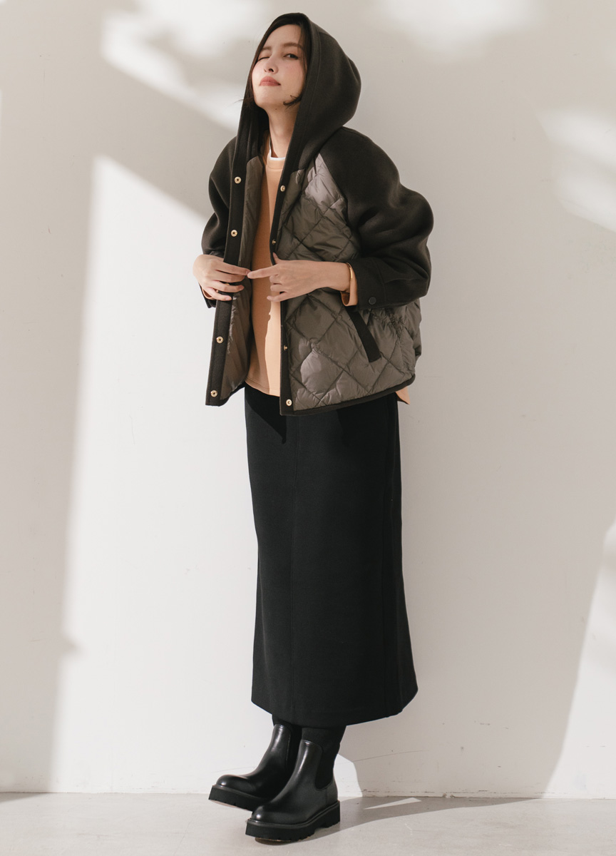 菱格紋拼接羽絨大衣      